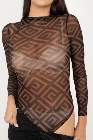 Long Sleeve Geometric Bodysuit