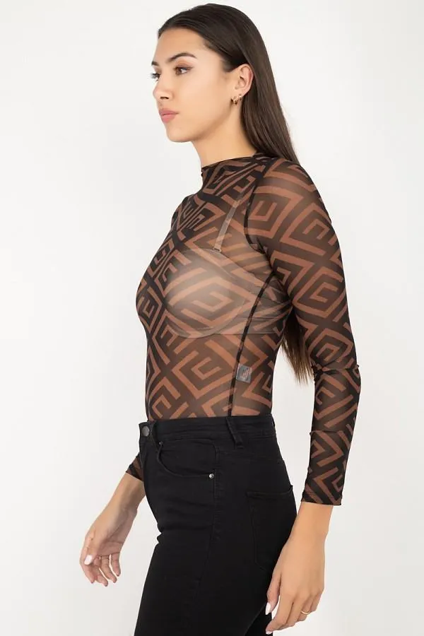 Long Sleeve Geometric Bodysuit
