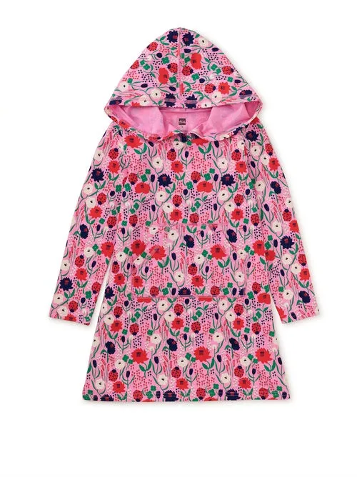 Long Sleeve Hooded Pocket Dress - Ladybug Floral