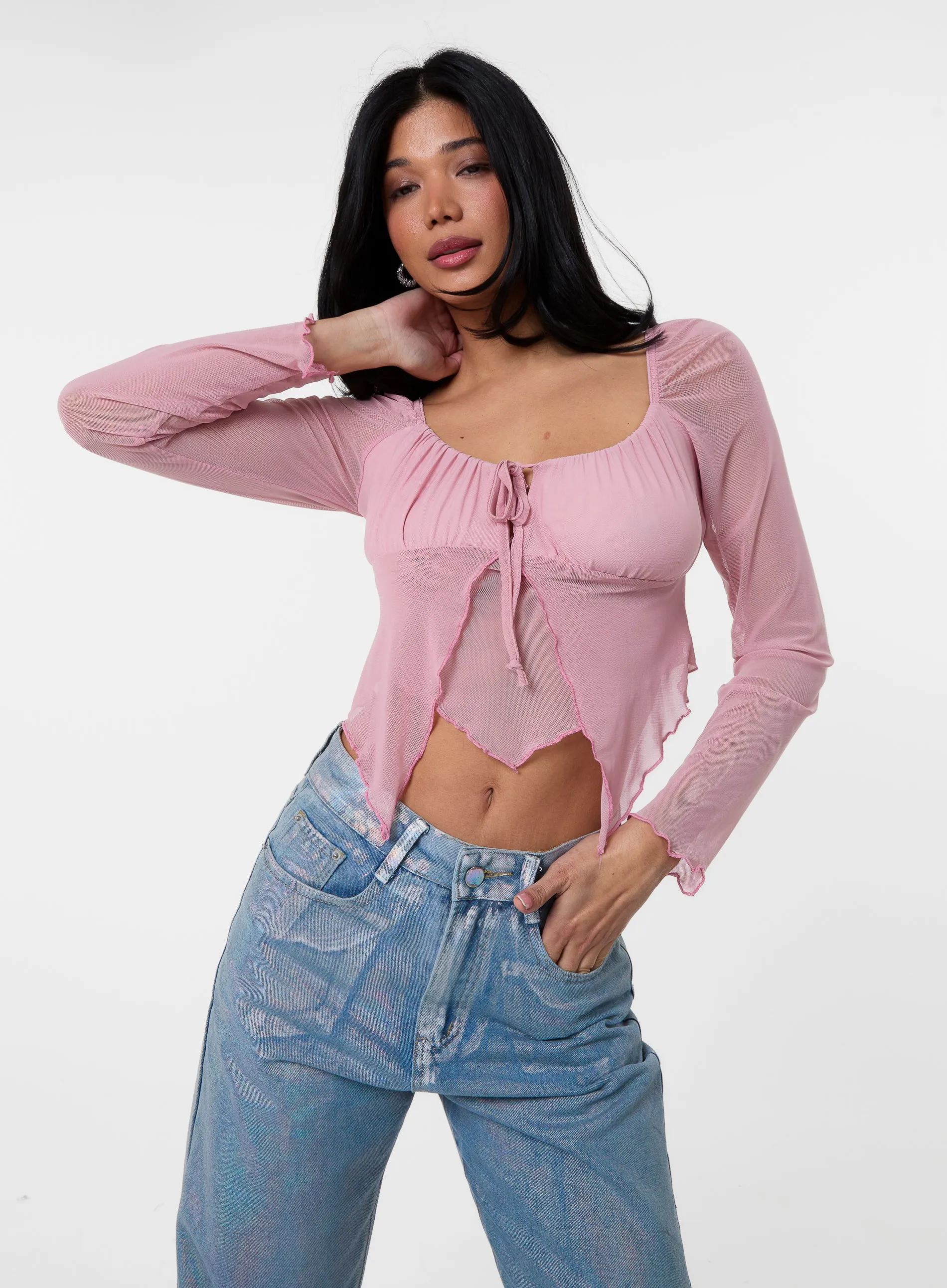 Long Sleeve Mesh Butterfly Top