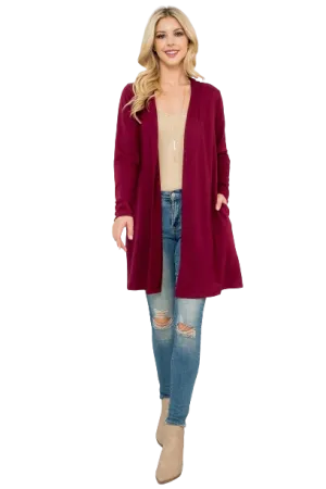 Long Sleeve Open Front French Terry Hoodie Cardigan Oxblood - Pack of 4