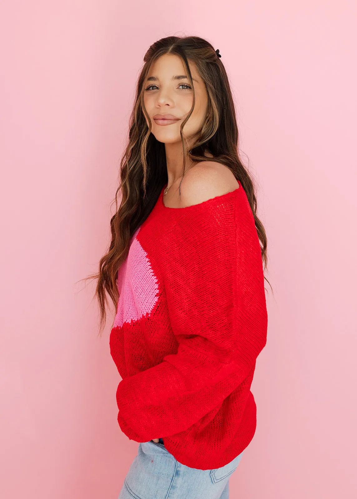 Love At First Sight Red & Pink Sweater