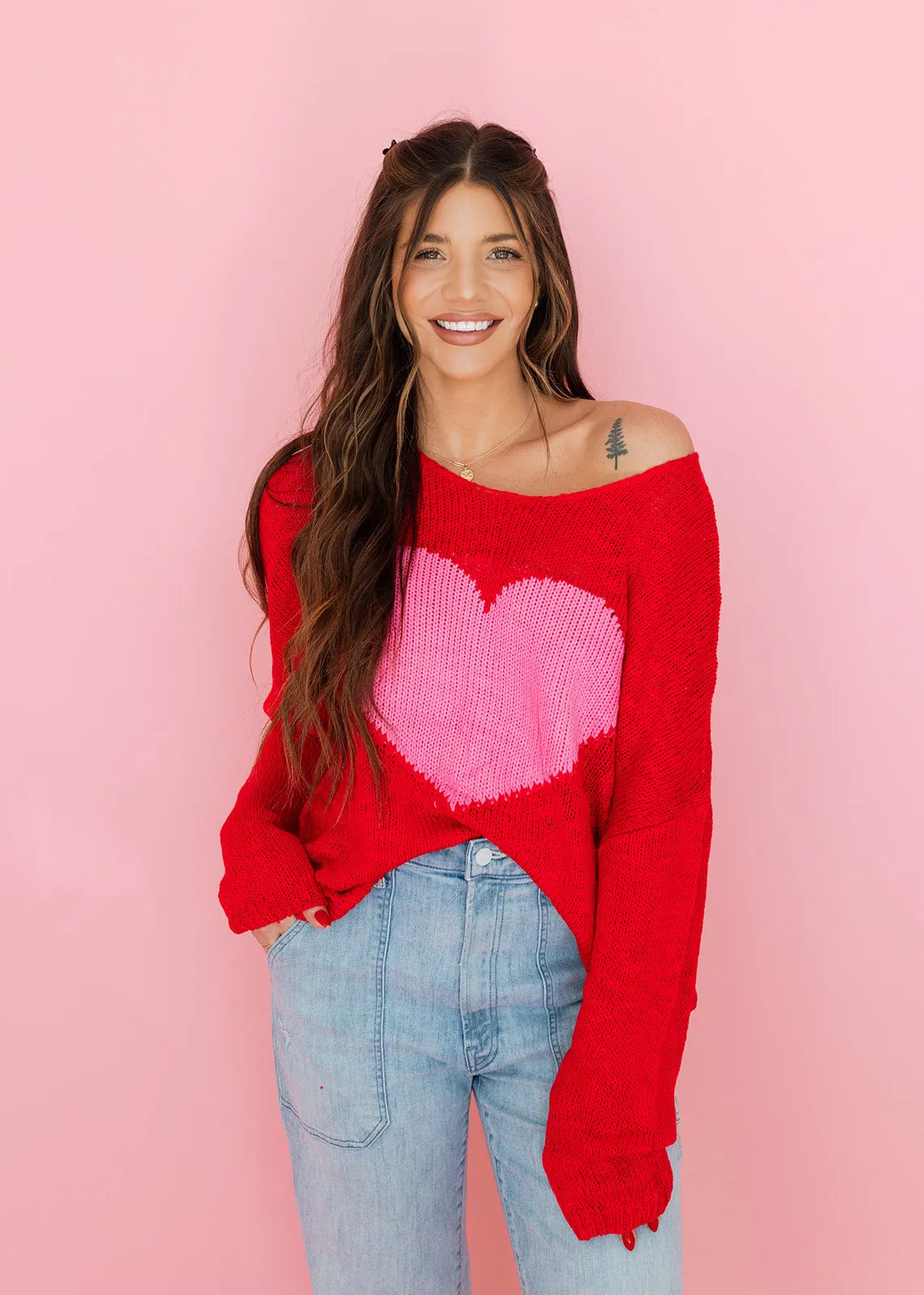 Love At First Sight Red & Pink Sweater