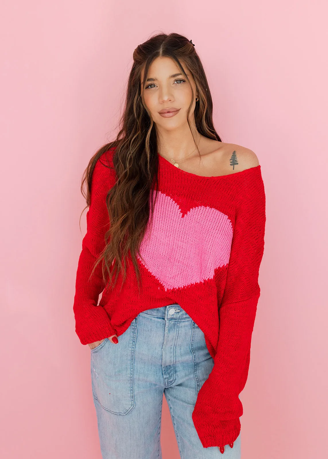 Love At First Sight Red & Pink Sweater