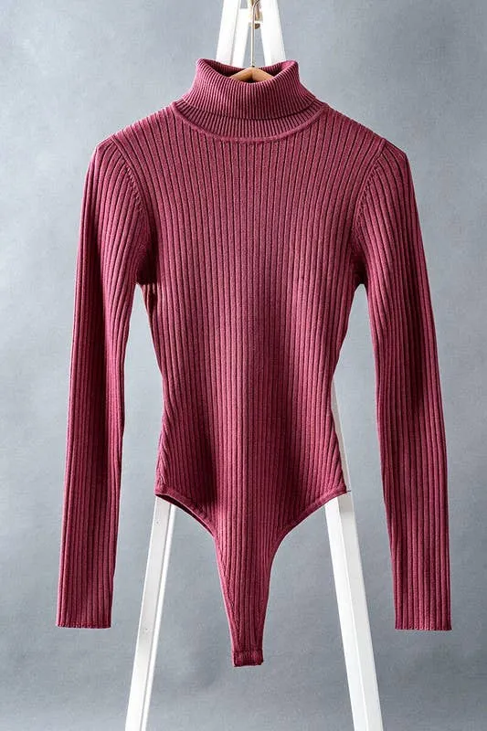 Love Tree- Rib Knit Turtleneck Bodysuit - SALE