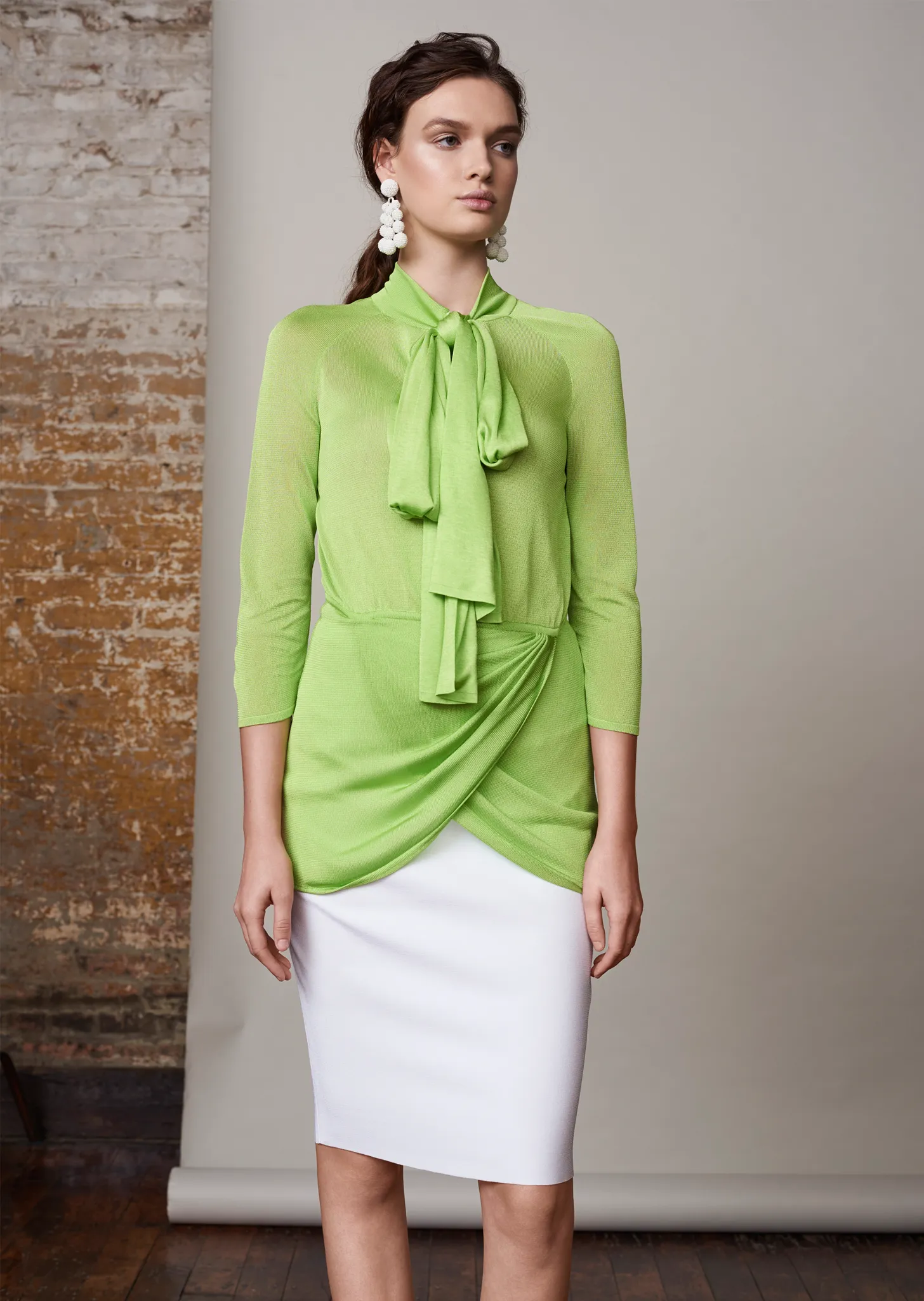 Marion - Wrap Top with Neck Tie and Scalloped Hem