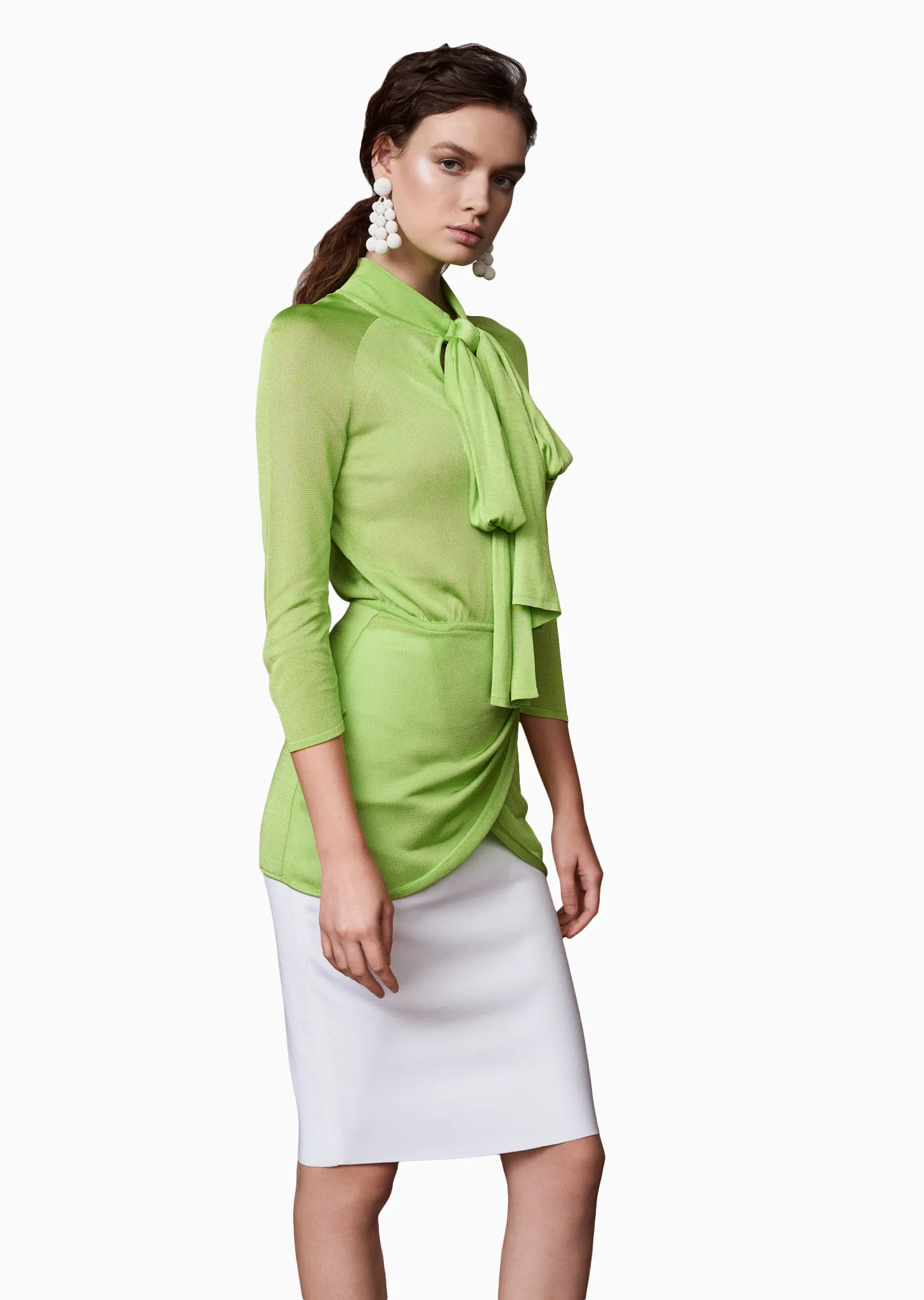 Marion - Wrap Top with Neck Tie and Scalloped Hem
