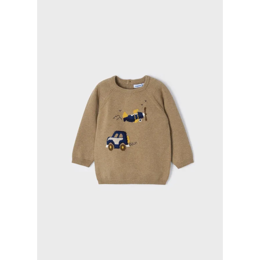Mayoral Long Sleeve Transportation Pullover Sweater - Camel
