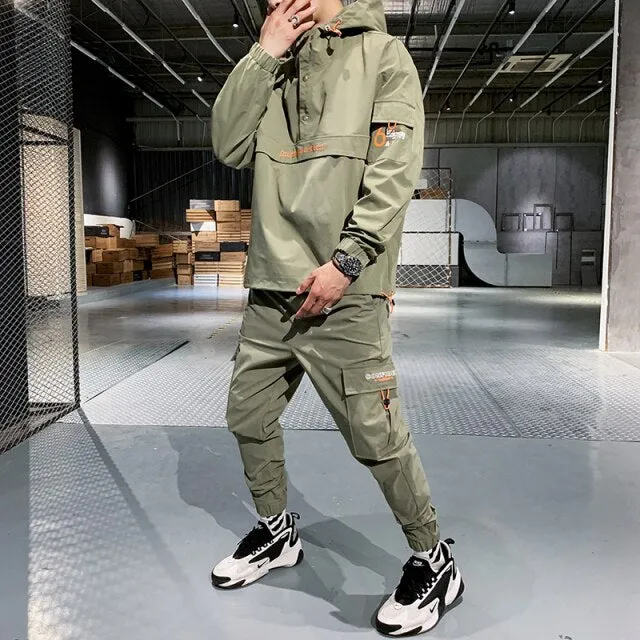 men's 2020 Workwear jacket Hooded Jacket Pants 2PC Sets baseball loose Pullover coat & Long Pants Mens Clothing