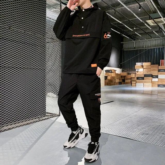 men's 2020 Workwear jacket Hooded Jacket Pants 2PC Sets baseball loose Pullover coat & Long Pants Mens Clothing