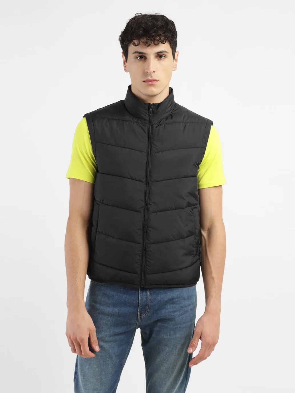 Men's Black High Neck Puffer Jackets