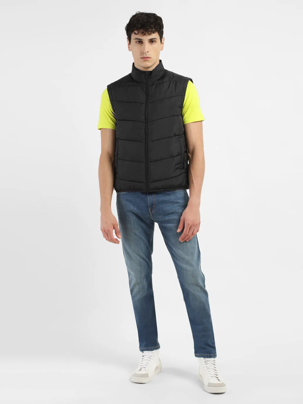 Men's Black High Neck Puffer Jackets