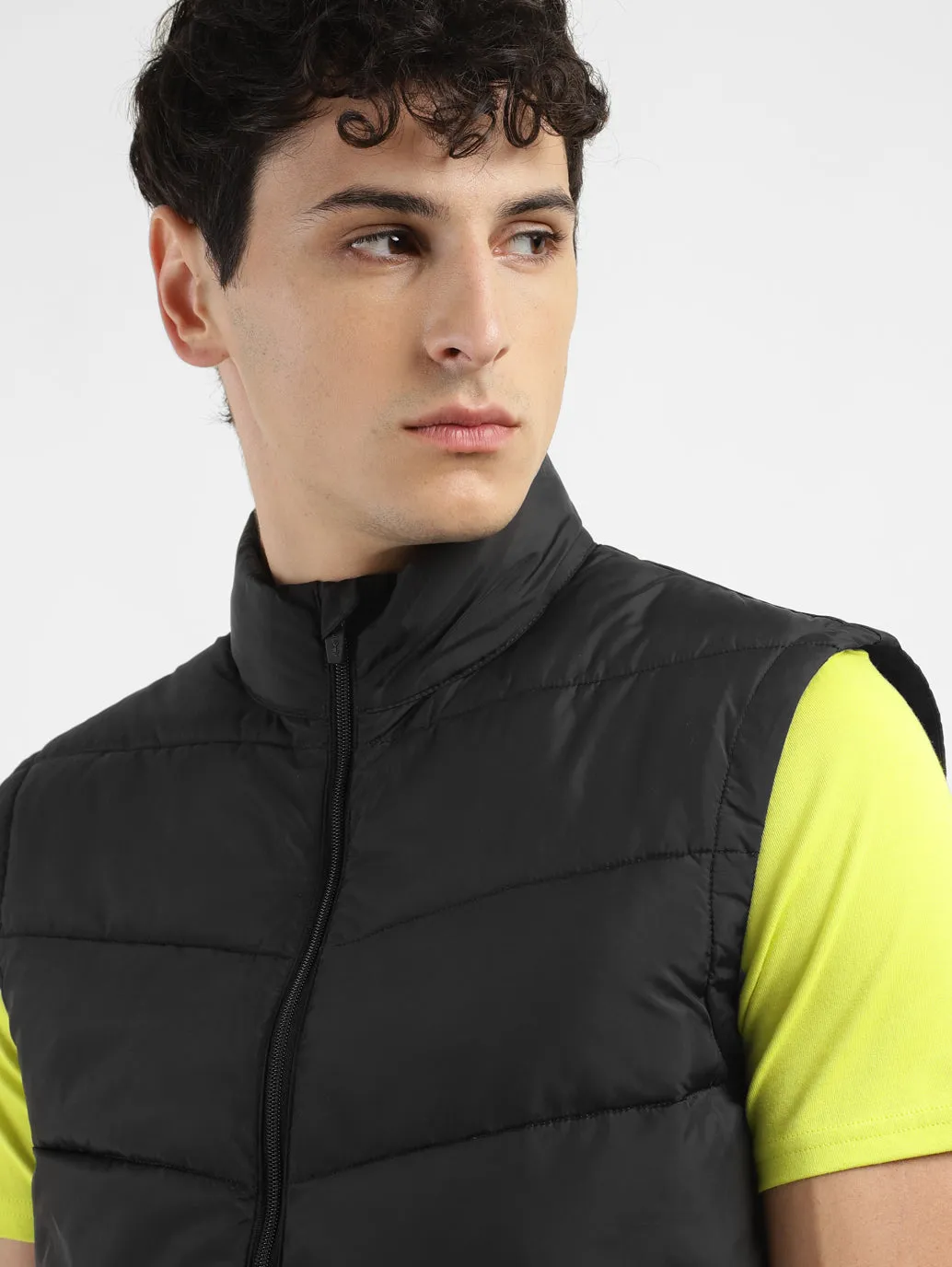 Men's Black High Neck Puffer Jackets