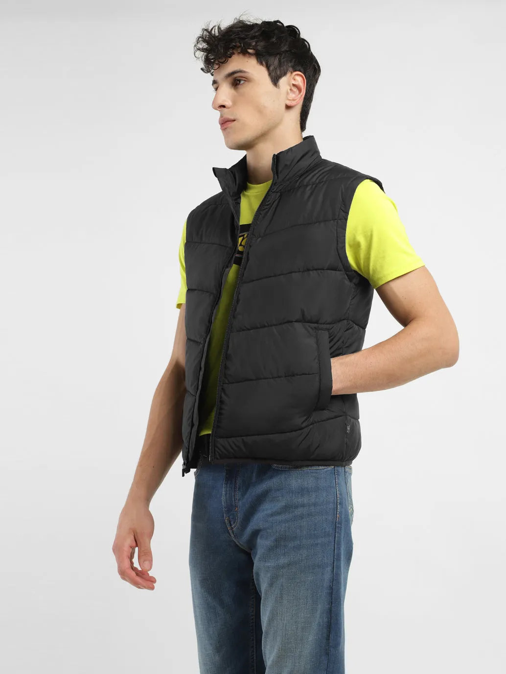 Men's Black High Neck Puffer Jackets