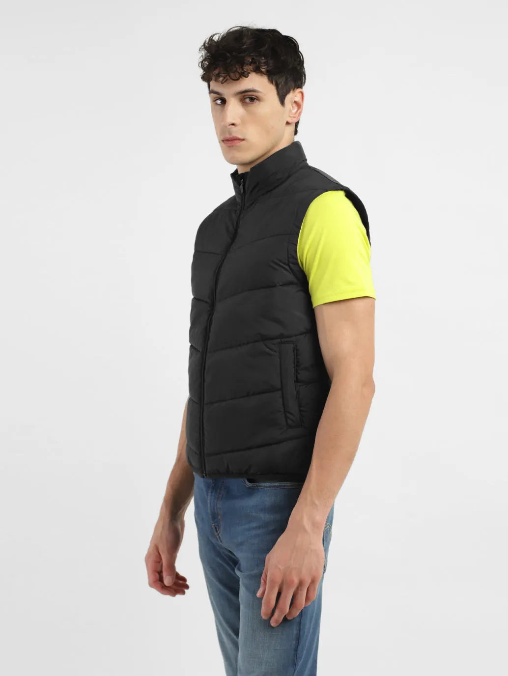 Men's Black High Neck Puffer Jackets
