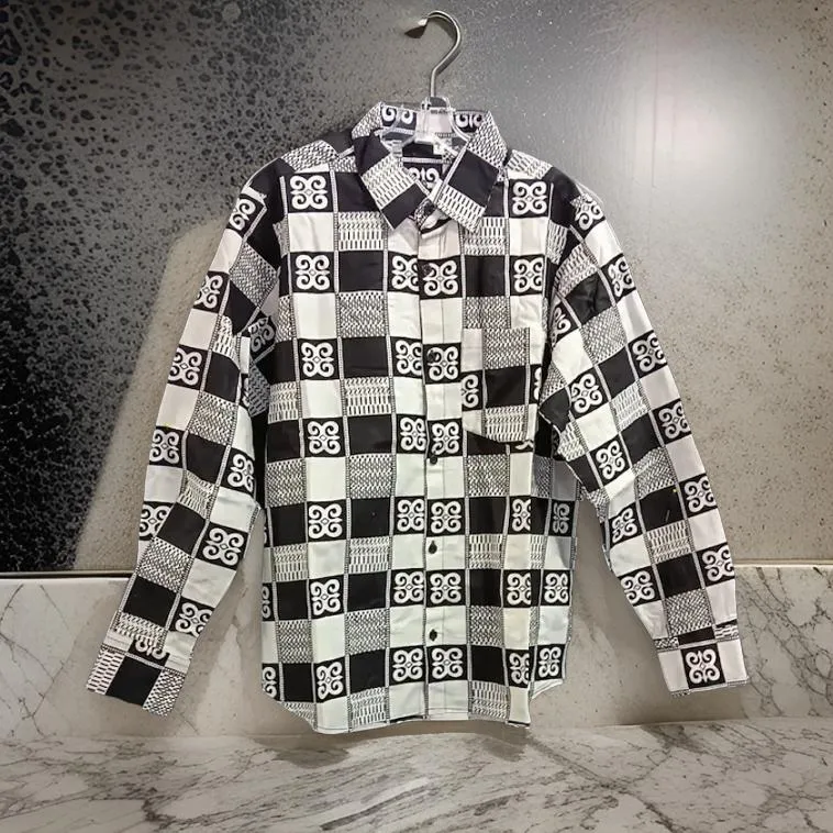 Men's Full Sleeve African White/Black Print Shirt