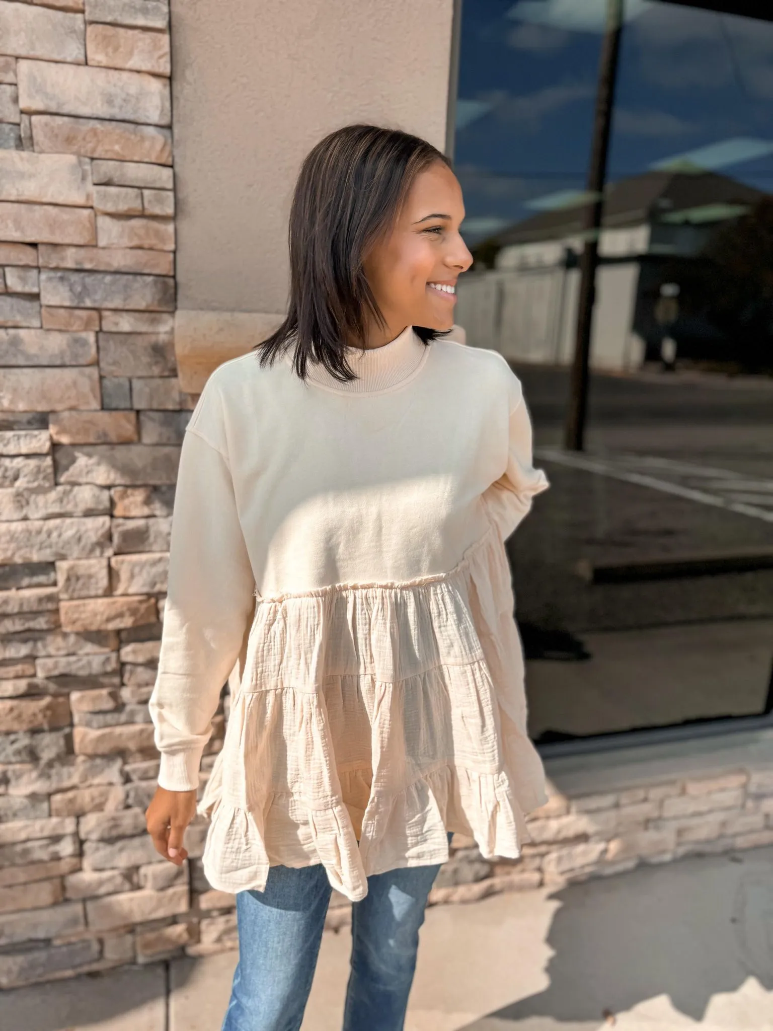 More to Say Tiered Sweatshirt Dress