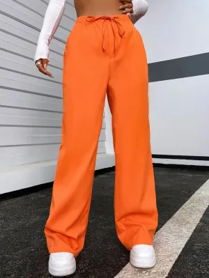 New Shein Solid Tie Front Pants in Orange, Sz S! lightweight, great reviews!