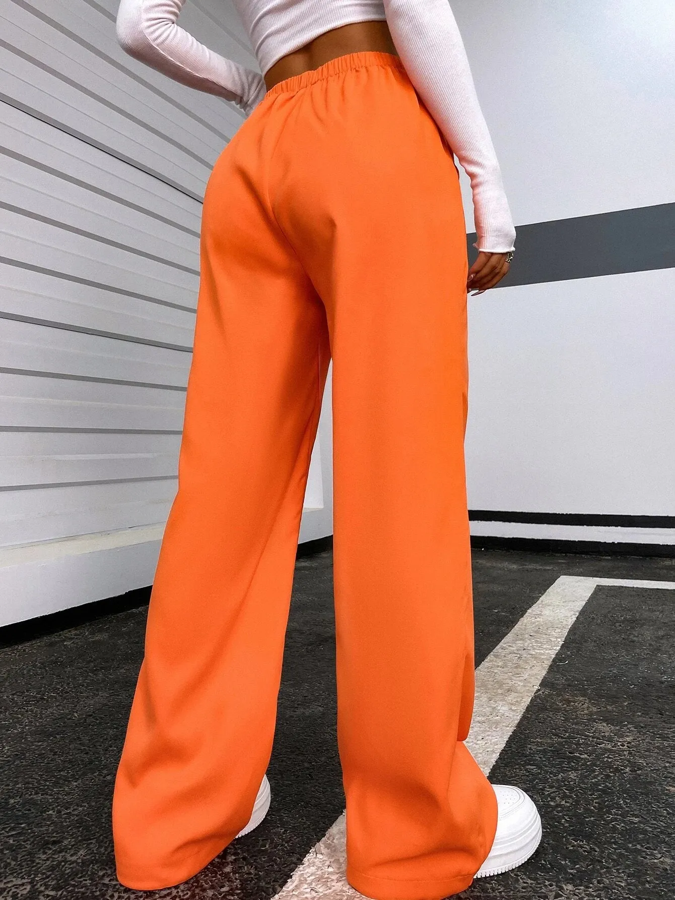 New Shein Solid Tie Front Pants in Orange, Sz S! lightweight, great reviews!