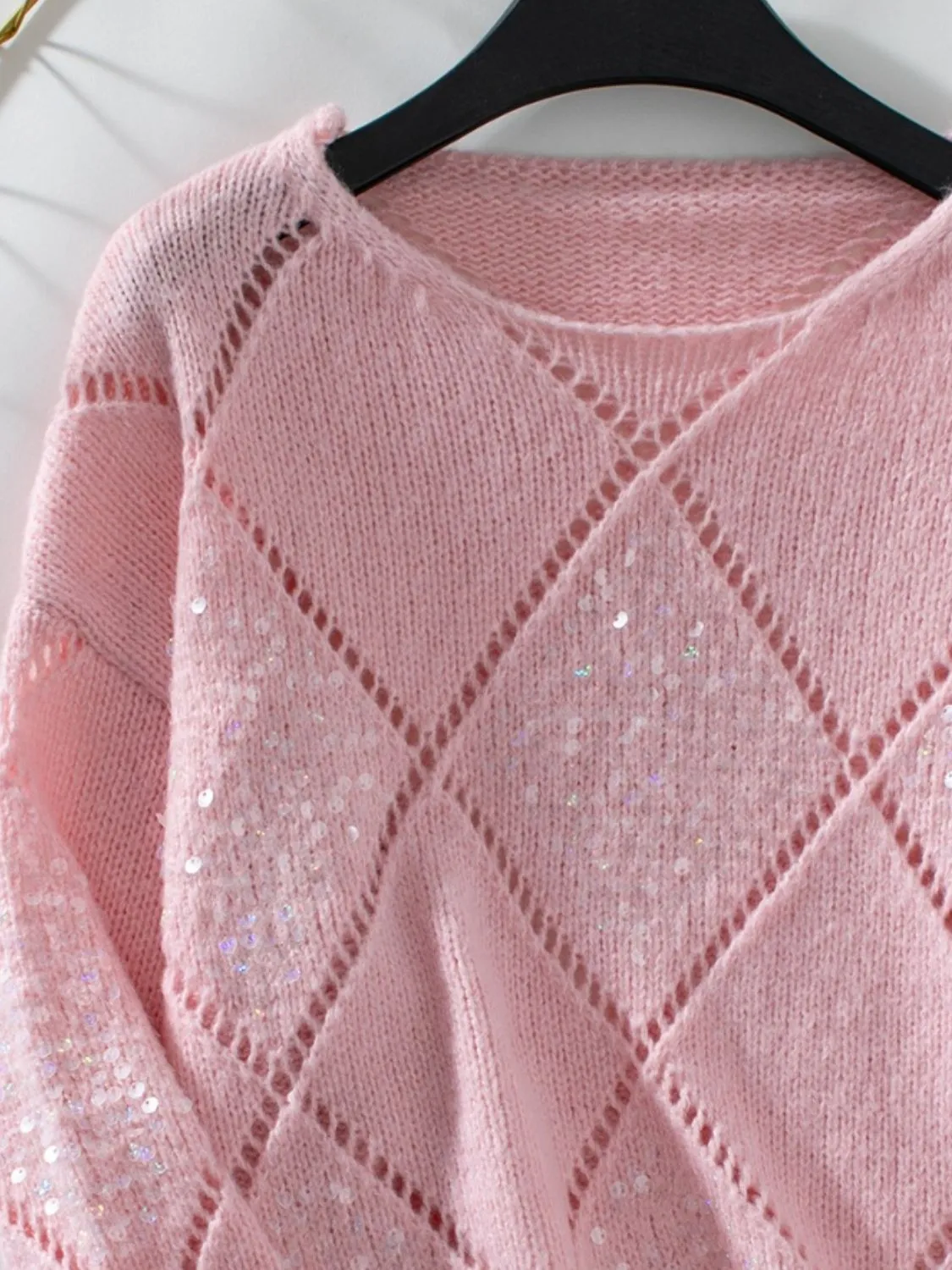 Openwork Long Sleeve Knit Top