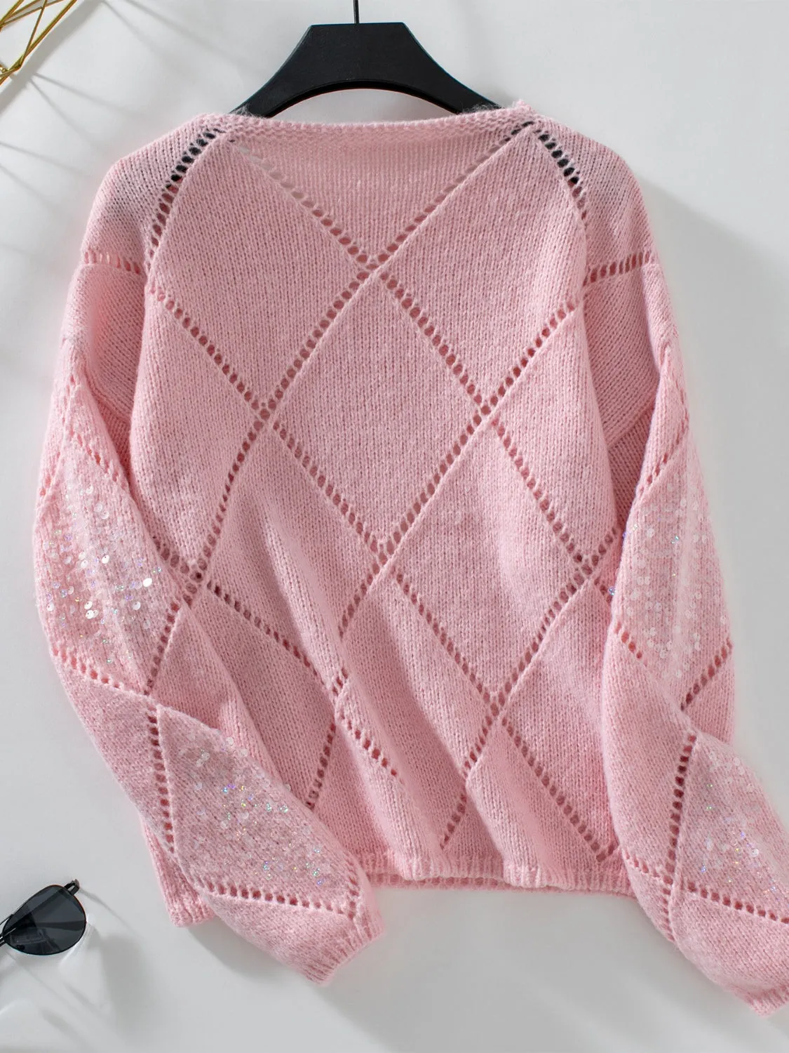Openwork Long Sleeve Knit Top