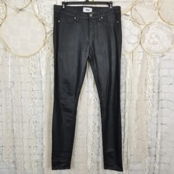 PAIGE Verdugo Black Silk Ultra Skinny Ankle Pants
