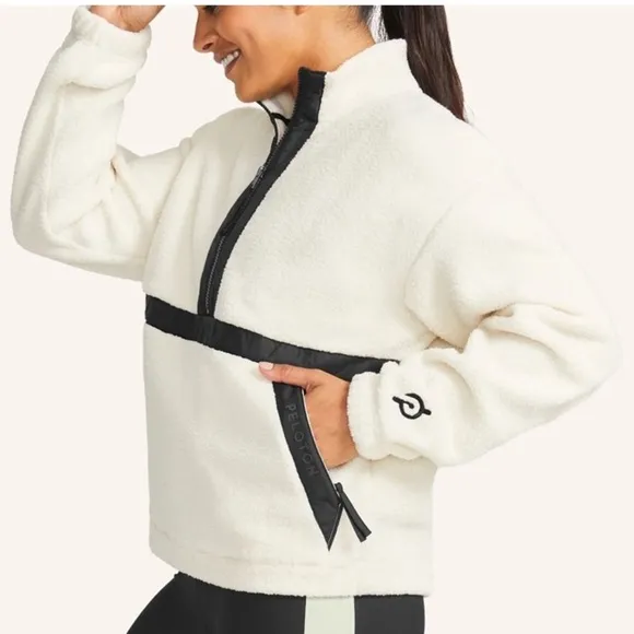 Peloton Teddy Jacket Cream and Black with Plush Fabric