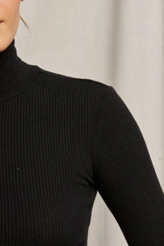 Perfect White Tee Noelle Sweater Rib Turtle Neck Long Sleeve Top True Black