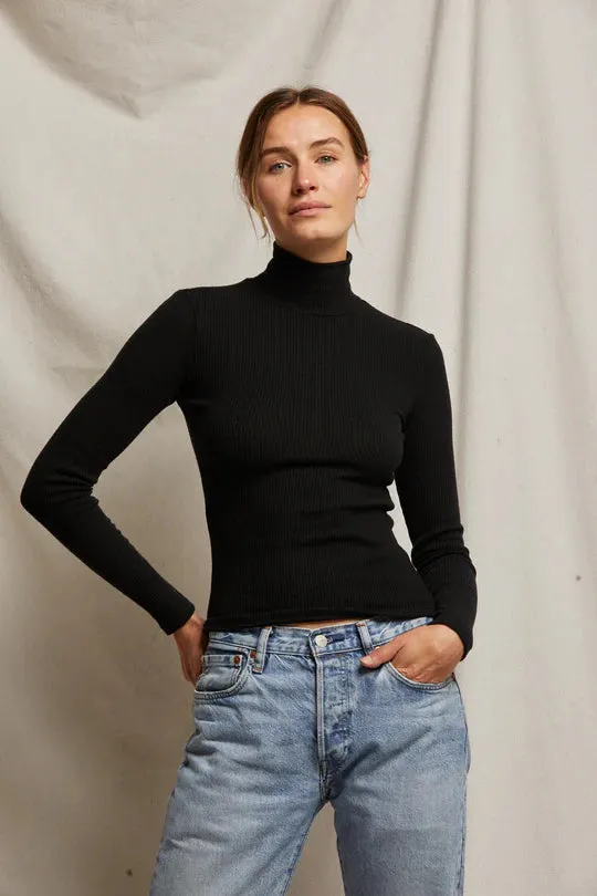 Perfect White Tee Noelle Sweater Rib Turtle Neck Long Sleeve Top True Black