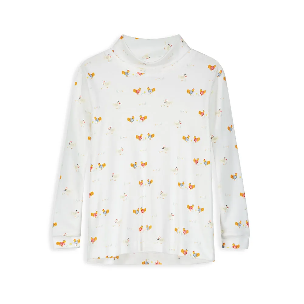 Printed Pima Turtleneck -- French Hen