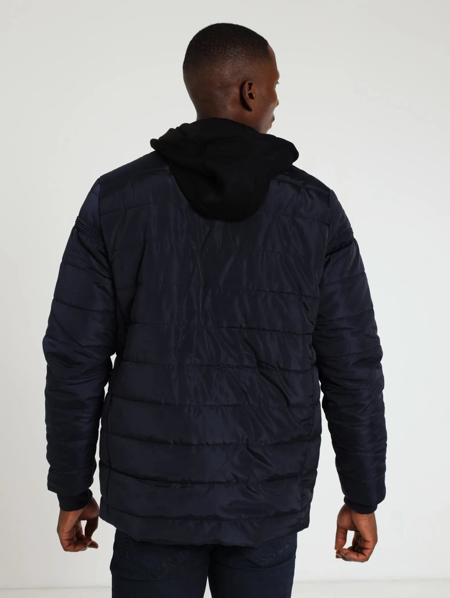 Puffer Jacket With Hoody - Navy
