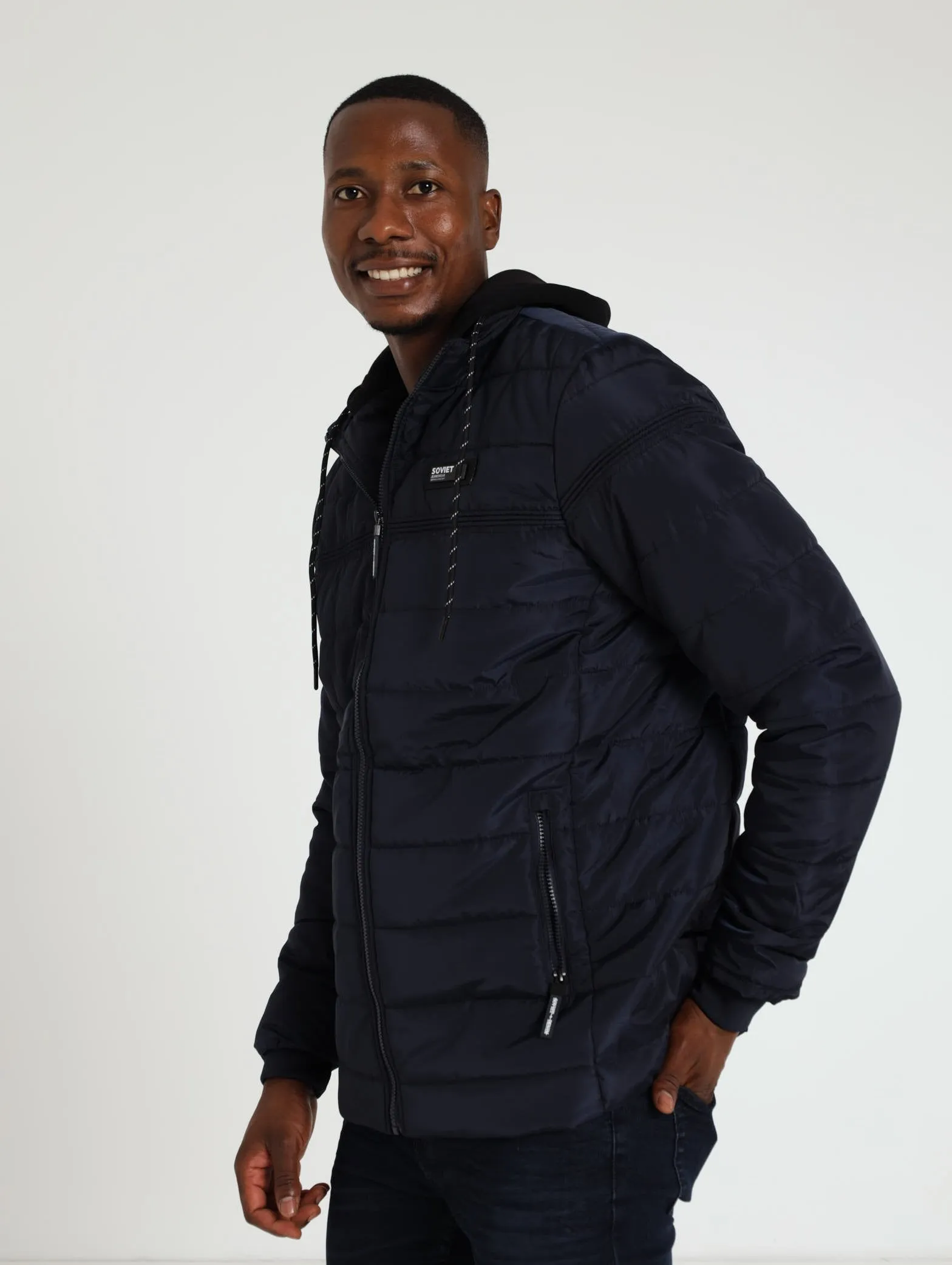 Puffer Jacket With Hoody - Navy