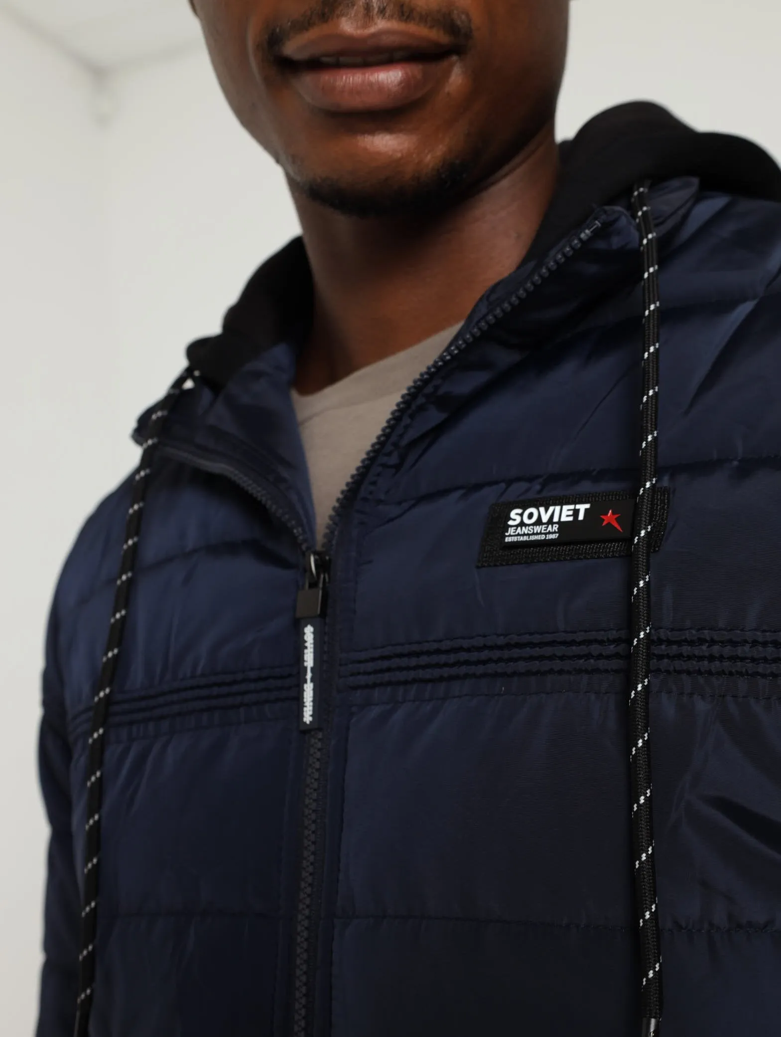 Puffer Jacket With Hoody - Navy