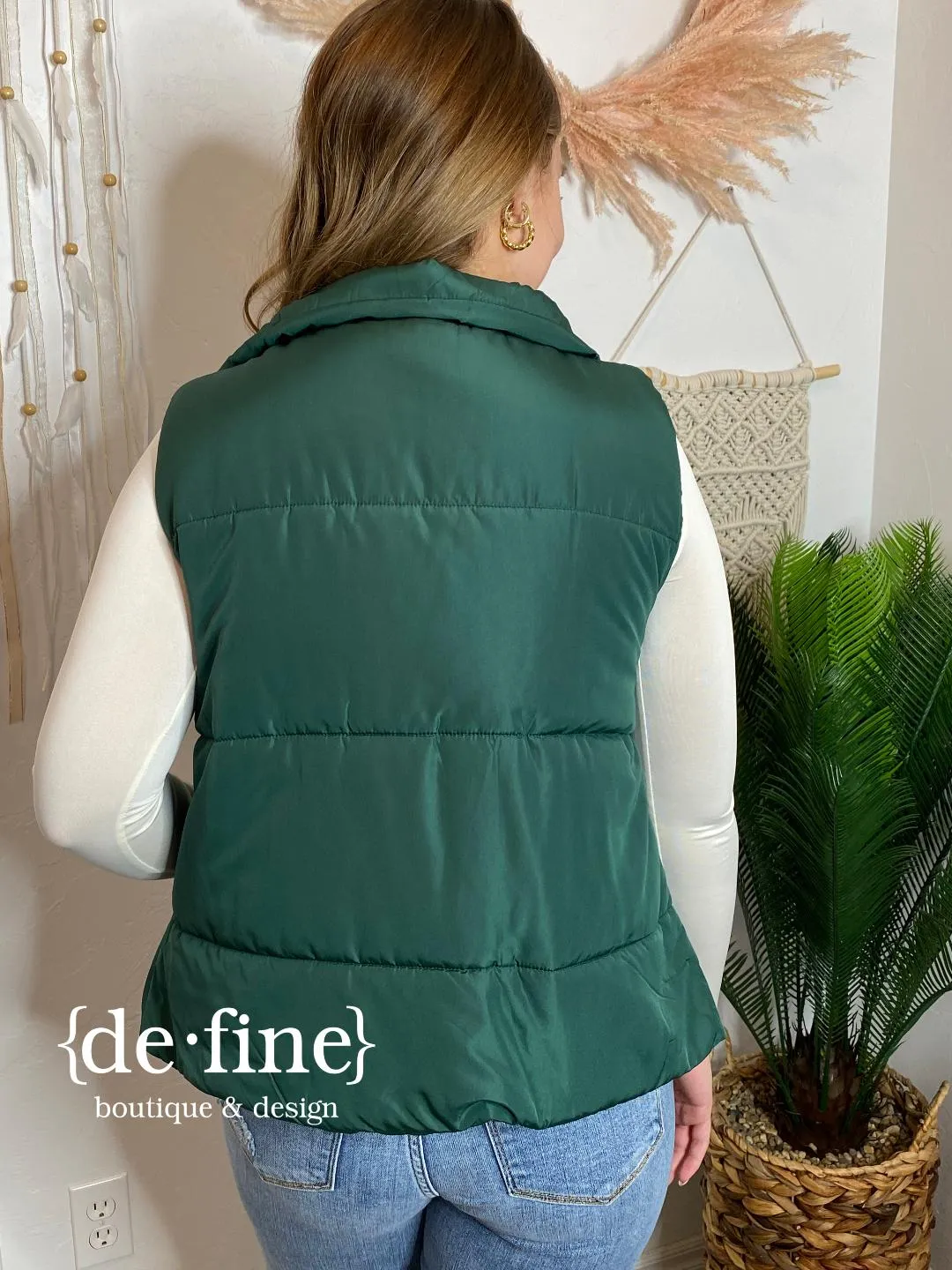 Puffy Zip Up Vest in Hunter Green or Black