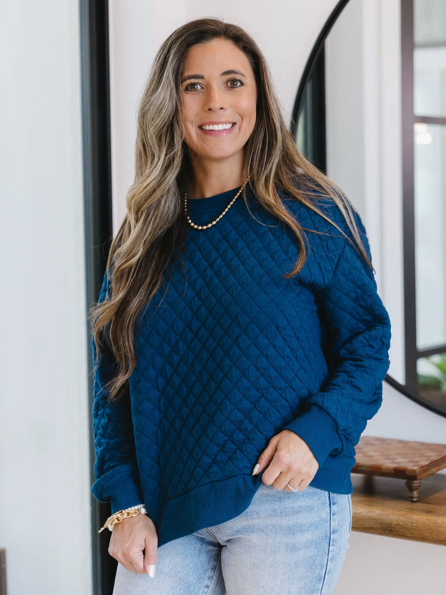 Quilted Crewneck Pullover