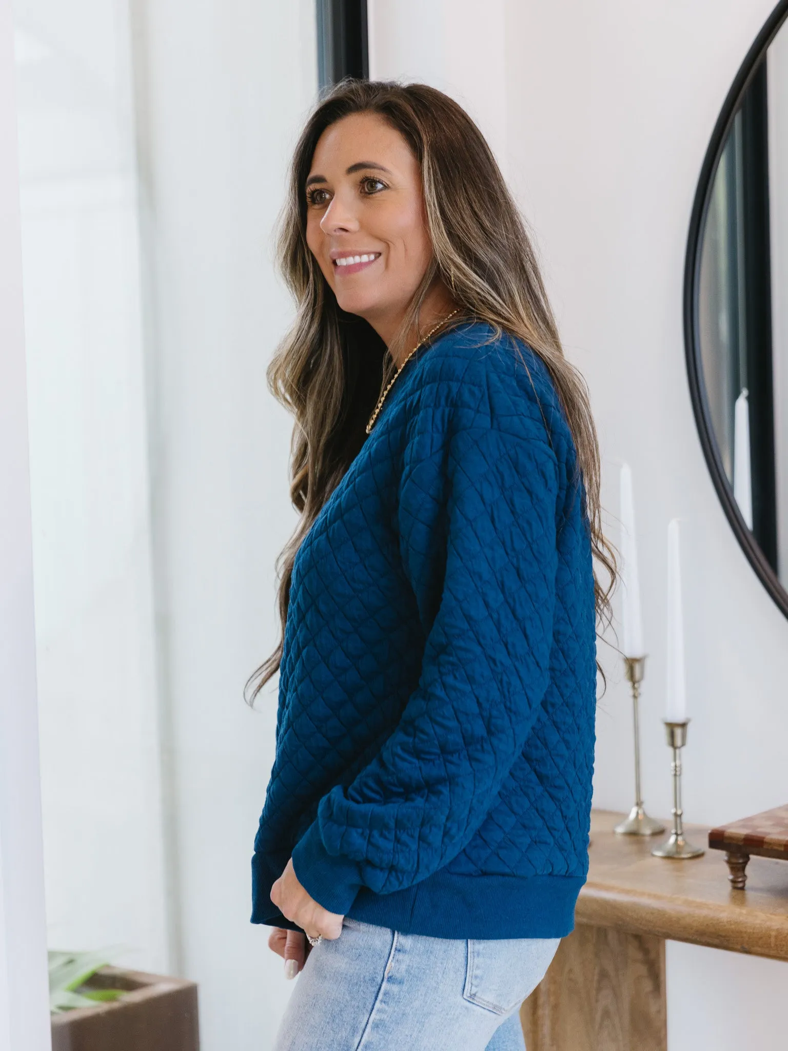 Quilted Crewneck Pullover