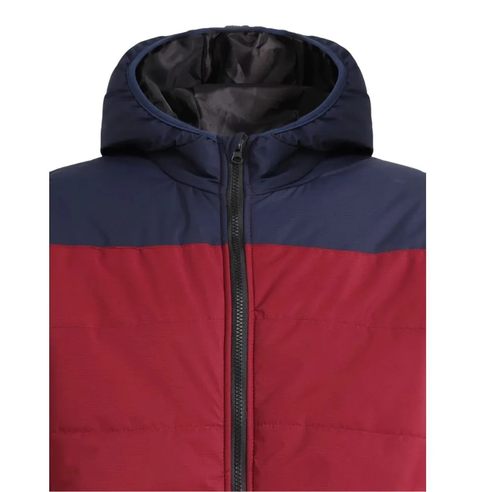 Quilted Red and Navy Puffer Jacket with Hood