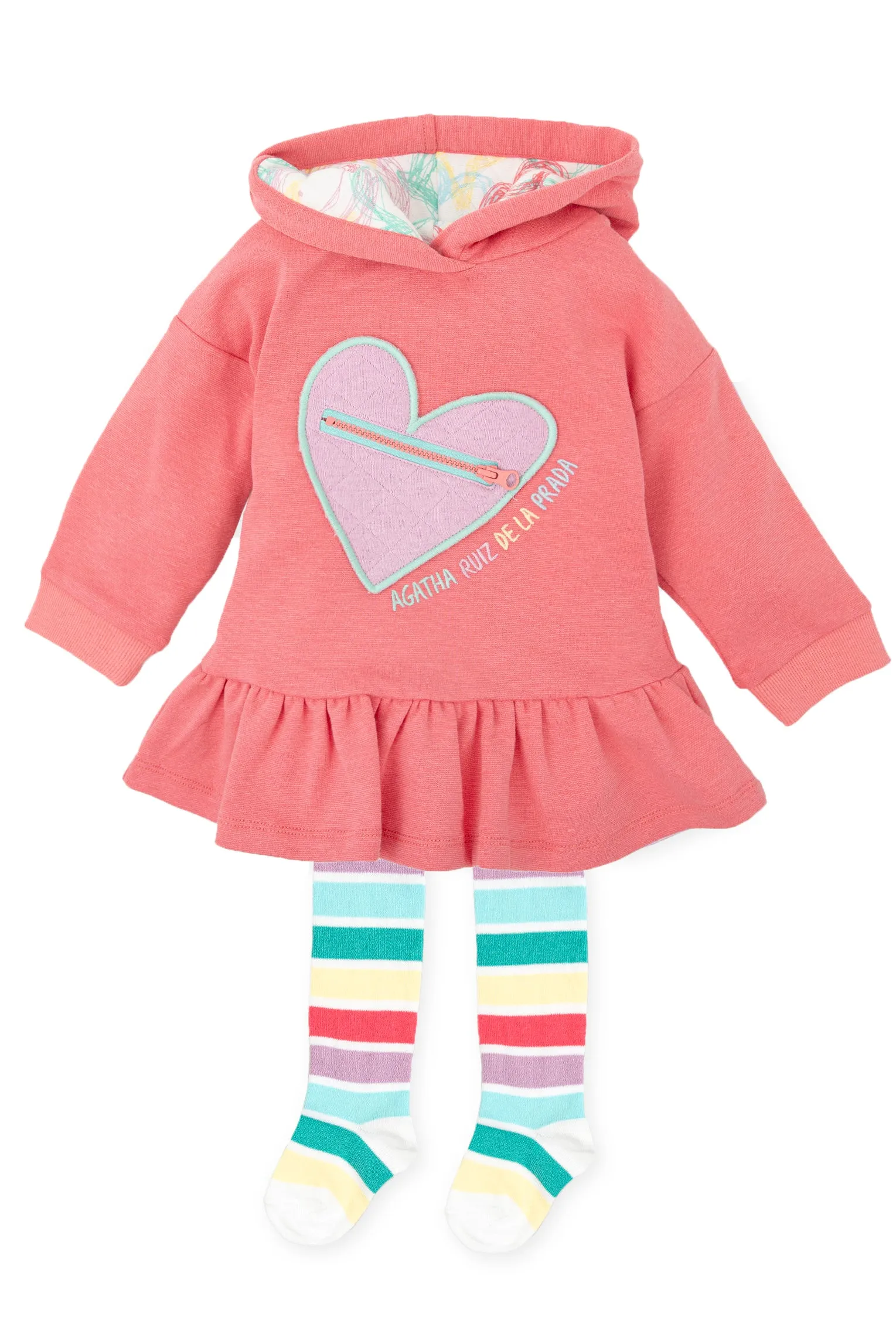 "Kinsley" Coral Hoodie Dress & Tights