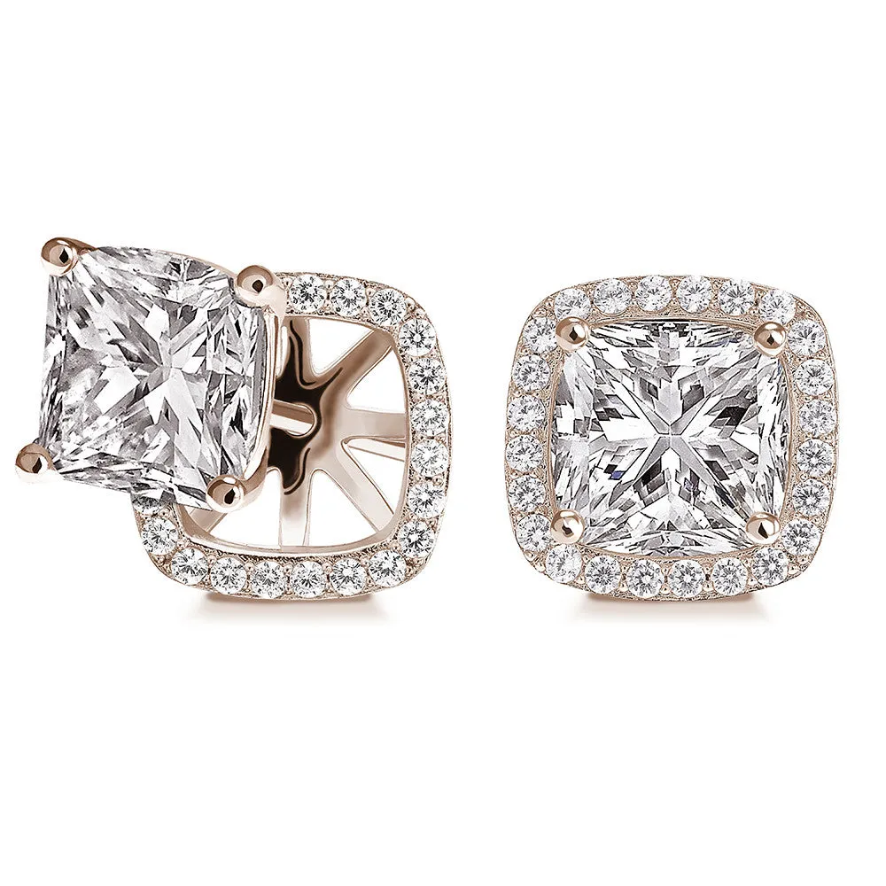 “Rachel” 8ct Princess Cut Halo Stud Earrings and Jackets
