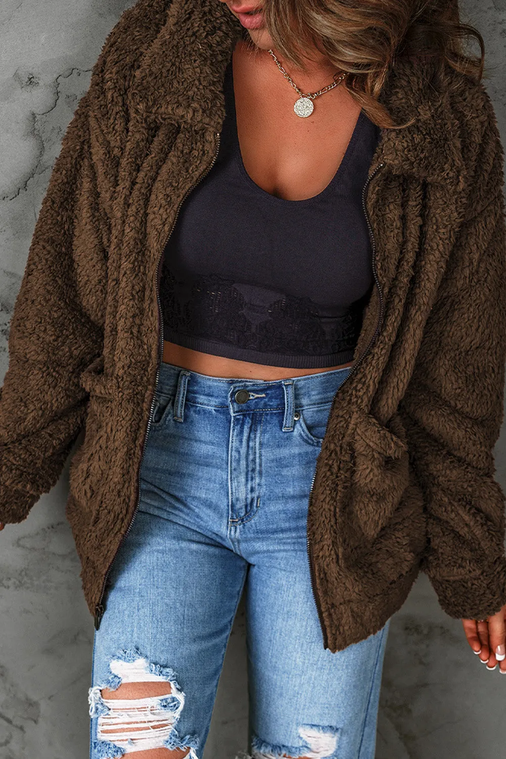 Rachel Zip Up Teddy Jacket with Pockets - Online Exclusive