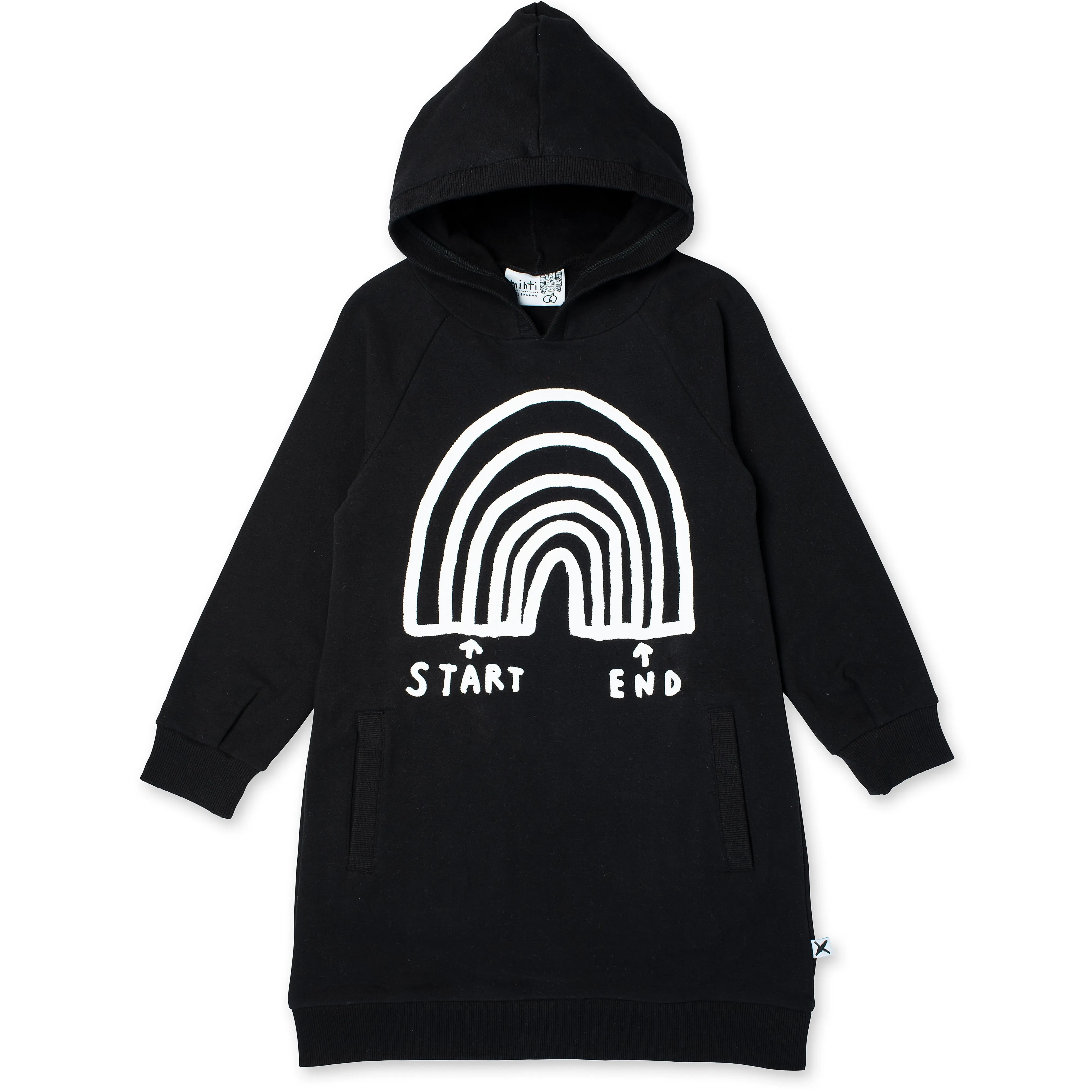 Rainbow Diagram Furry Hoodie Dress -Black