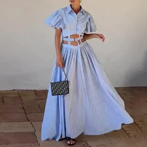 Retro Trendy Unique Navel Ripped Belt Dress