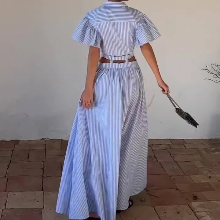 Retro Trendy Unique Navel Ripped Belt Dress