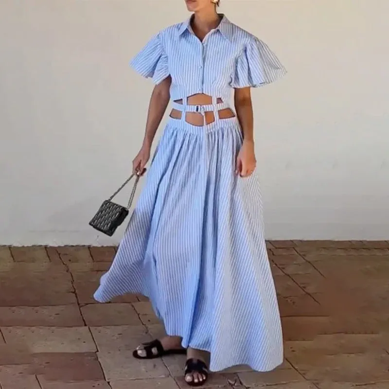 Retro Trendy Unique Navel Ripped Belt Dress