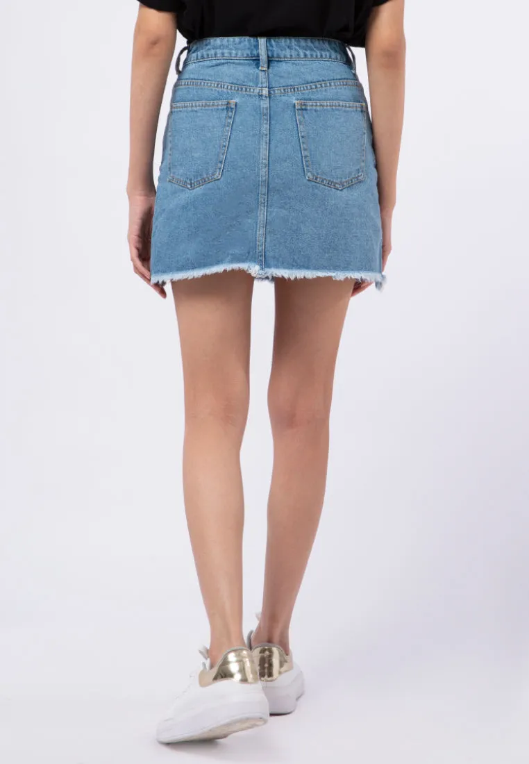 Ripped Mini Denim Skirt