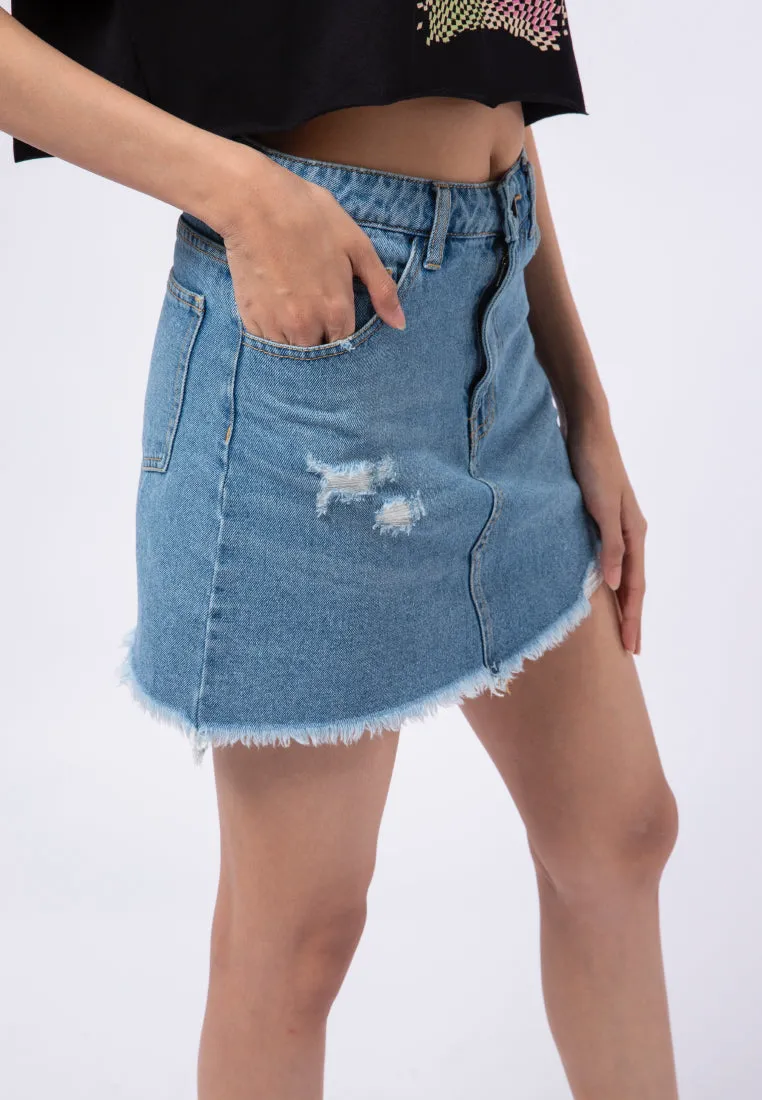 Ripped Mini Denim Skirt