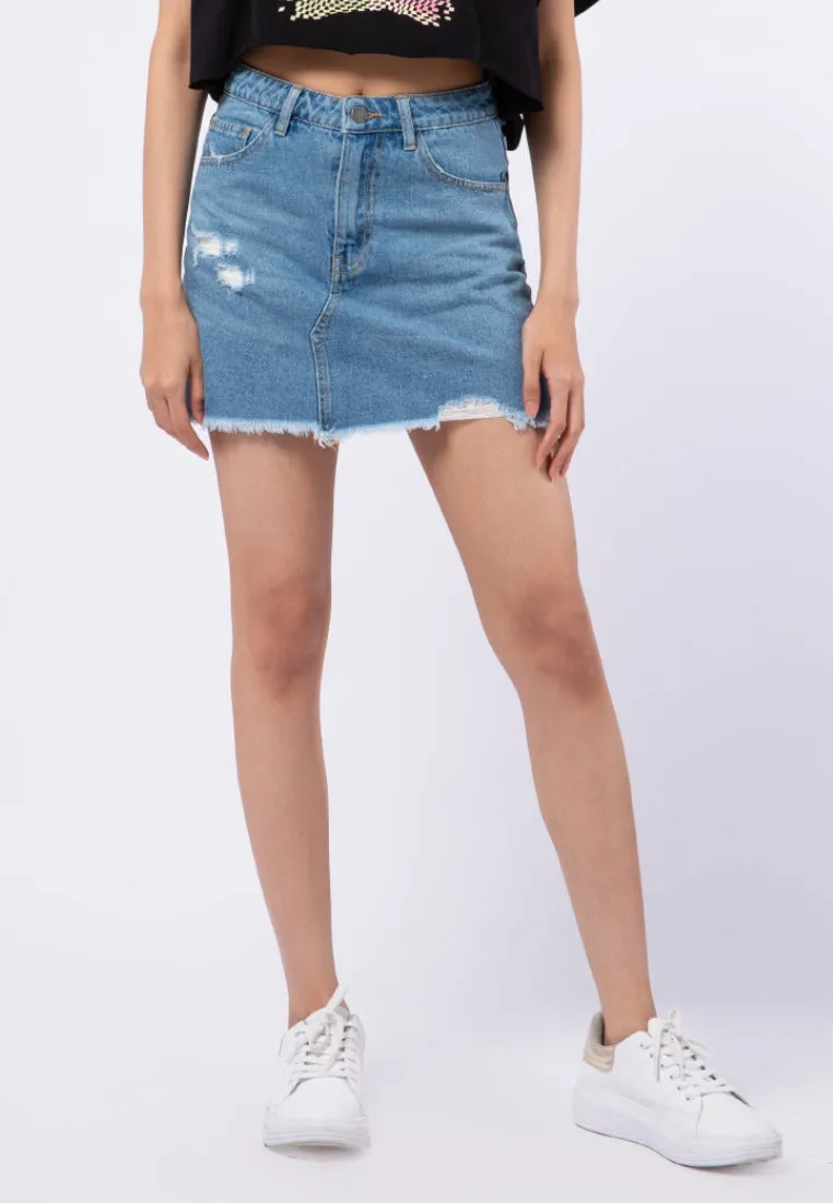 Ripped Mini Denim Skirt