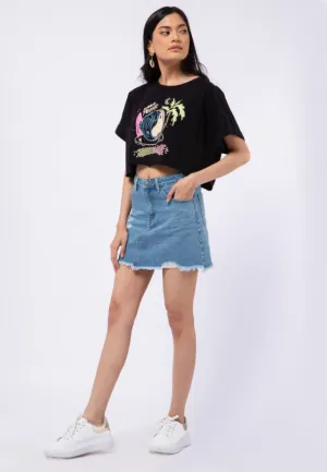 Ripped Mini Denim Skirt