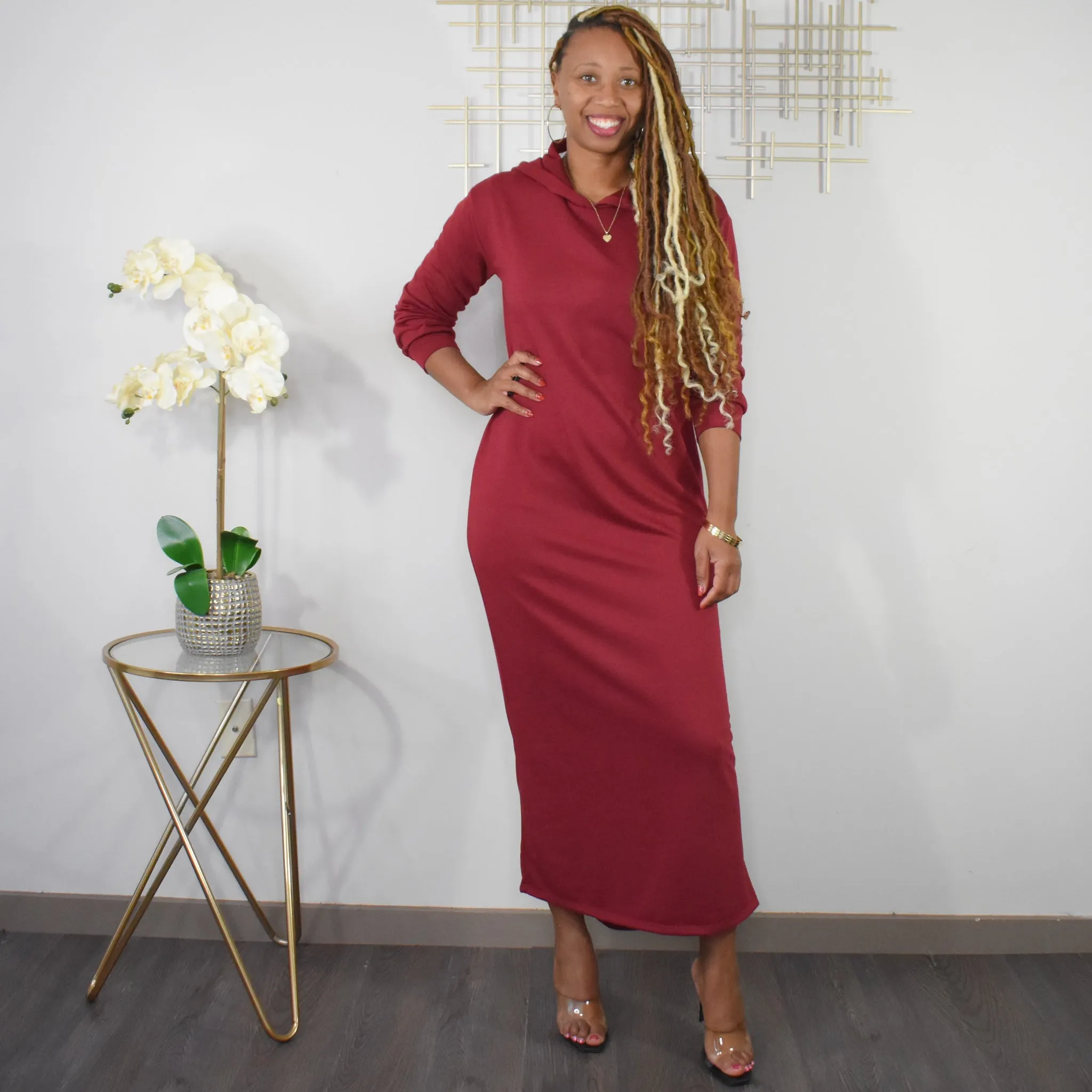 Ripped To Shreds | Hoodie Maxi Dress - Burgundy