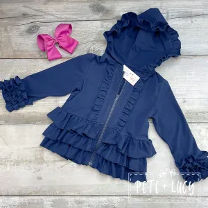 Ruffle Hoodie: Navy